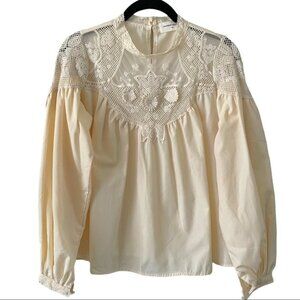 GOODNIGHT Macaroon Beige Peasant Long Sleeve Blouse Womens XS